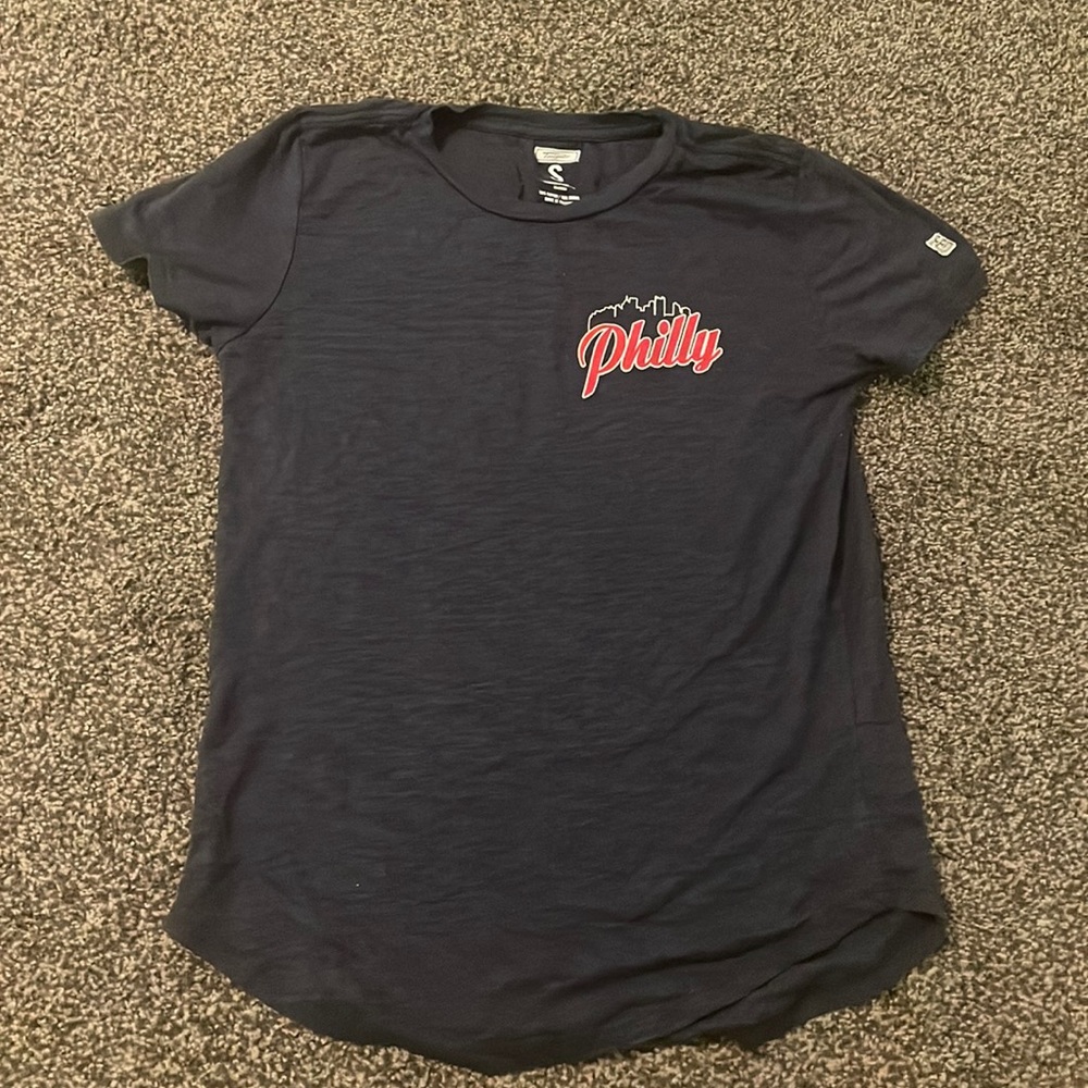 Navy blue “Philly” shirt. 50% cotton, 50% modal. Very soft.Bought at American 🦅